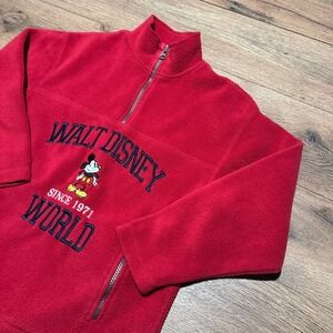 Vintage Walt‎ Disney World Red Fleece Quarter Zip Mickey Mouse Kids Size M